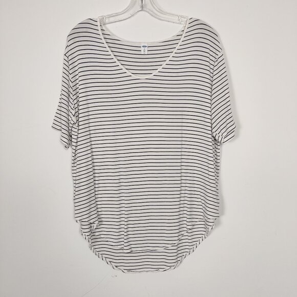 Old Navy Women's Blouse Size XXL Luxe Striped White Navy Viscose Comfy Summer - Picture 1 of 7